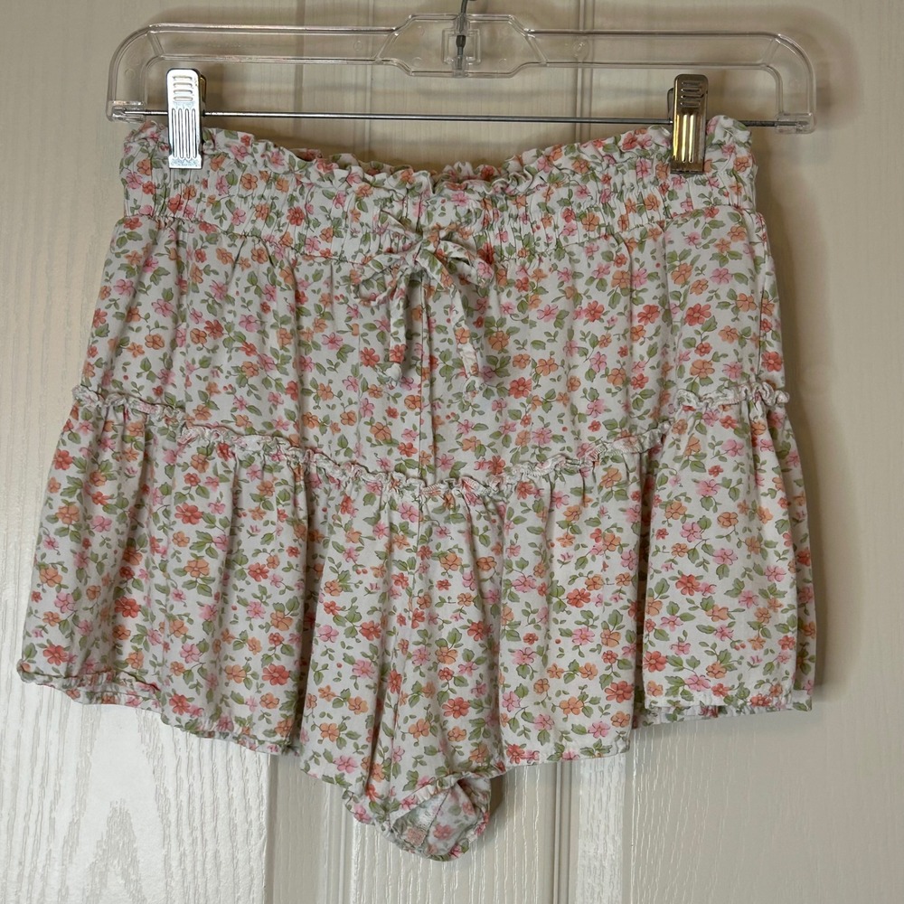Aeropostale Womens Shorts Floral Print Ruffle Tie Waist‎ Size S skorts skirt